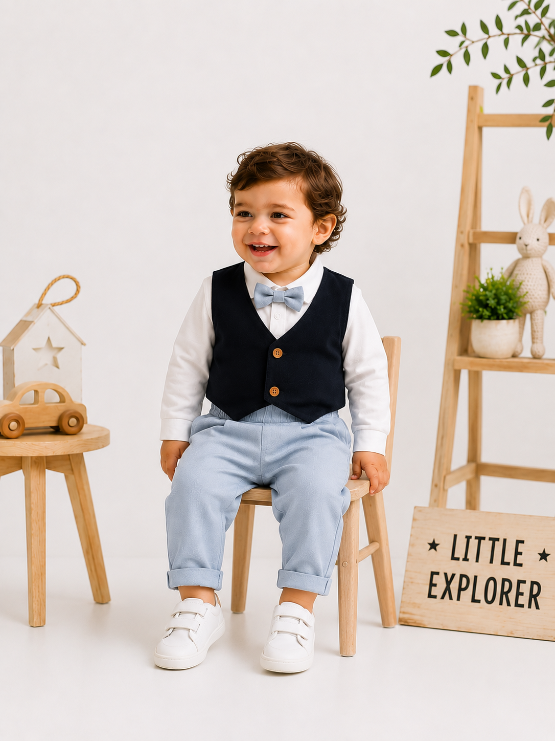 Théo Erkek Bebek Keten Görünümlü Yelekli Takım