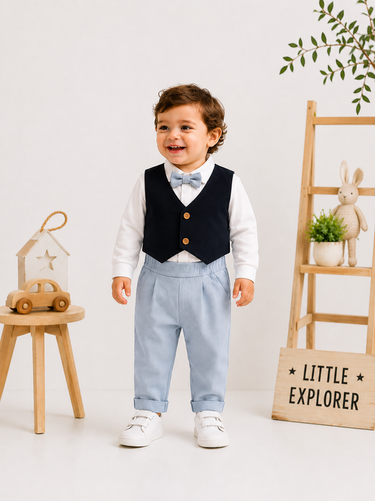 Théo Erkek Bebek Keten Görünümlü Yelekli Takım