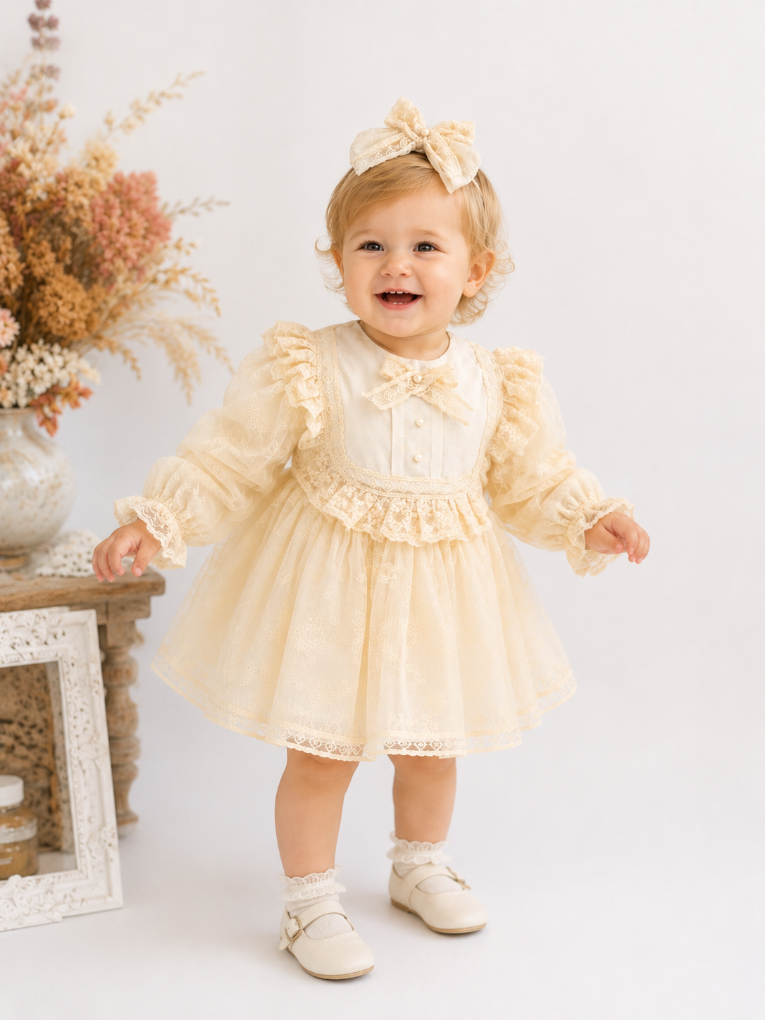 Élisette Vintage Nakışlı Kız Bebek Elbise