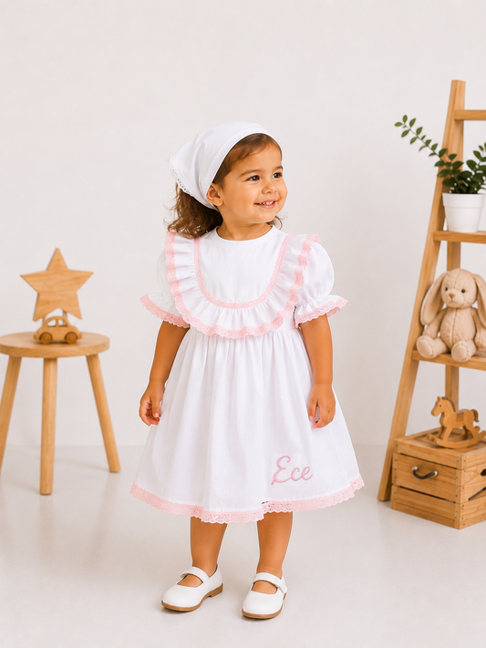 Anaëlle Kişiye Özel Pamuk Saten Kız Bebek Elbisesi
