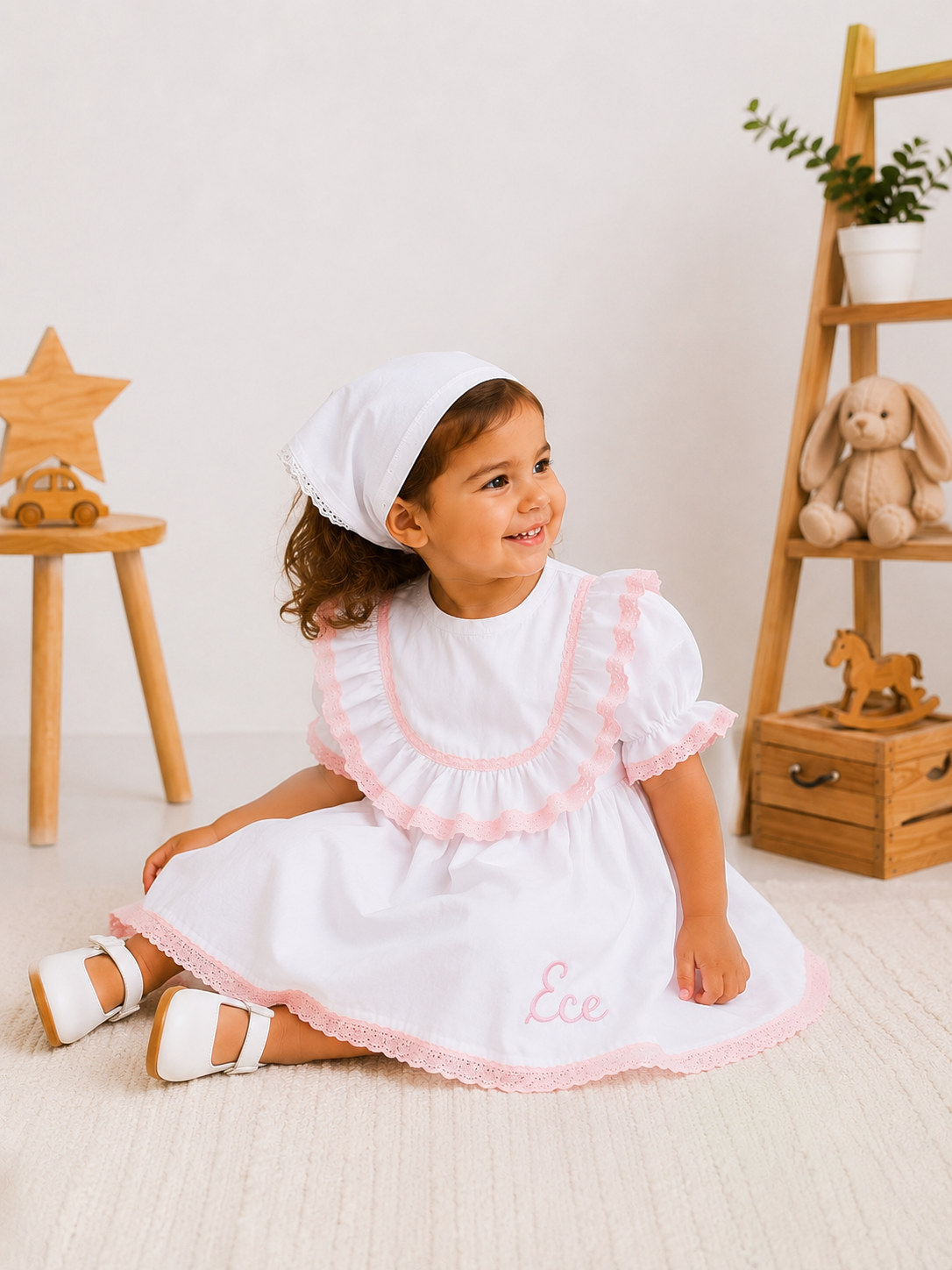Anaëlle Kişiye Özel Pamuk Saten Kız Bebek Elbisesi