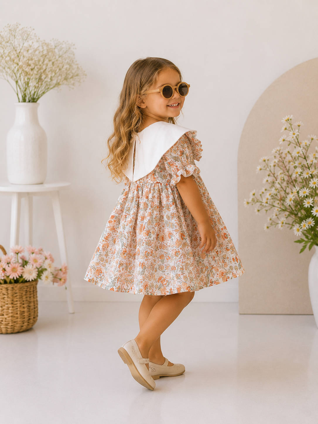 Elia Çiçek Desenli Müslin Kız Bebek Çocuk Elbisesi | Özel Dikim | 1-5 Yaş