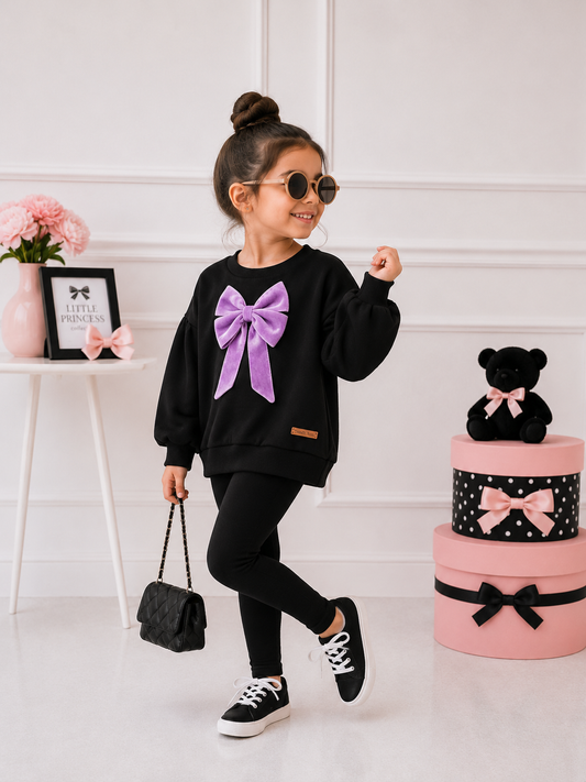 Livia Lila Kadife Fiyonklu Tayt Takımı