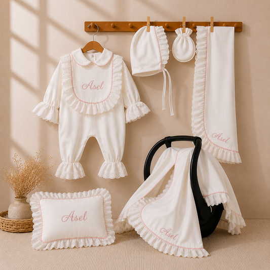 Rosalie Kişiye Özel Premium Kız Bebek Hastane Çıkış Seti