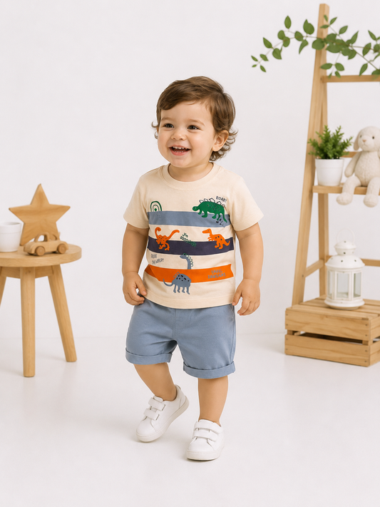 Dino Erkek Bebek Penye Şort Takım