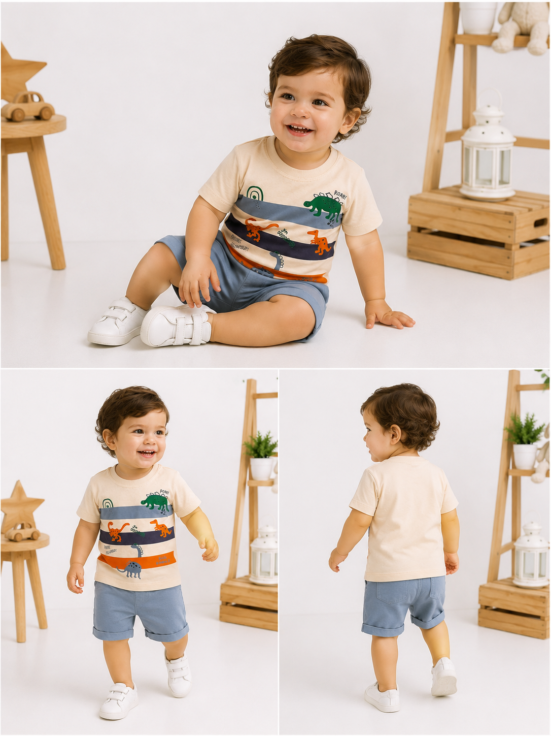 Dino Erkek Bebek Penye Şort Takım