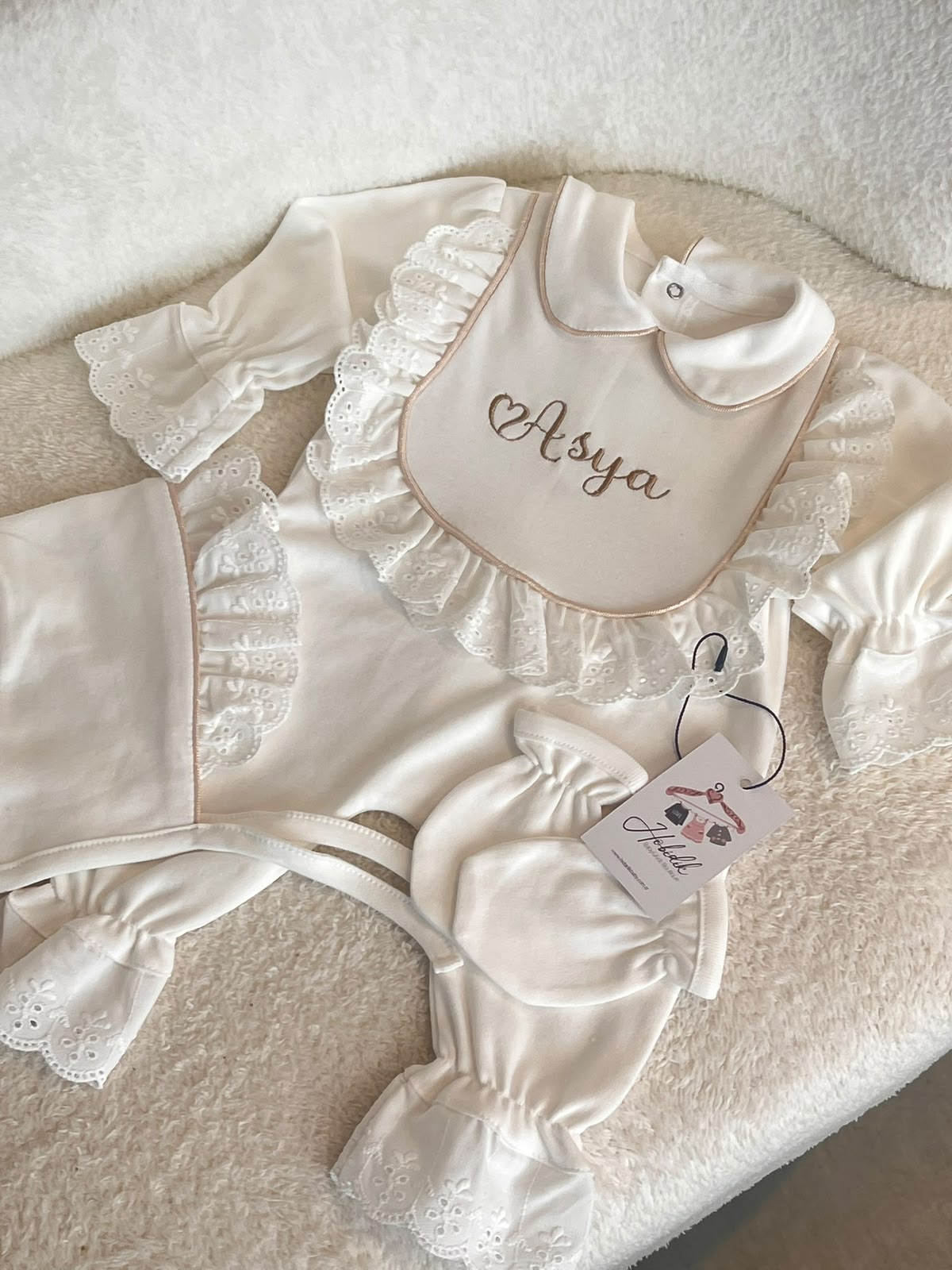 Louise Kişiye Özel Yenidoğan Fistolu  3'lü Tulum Set